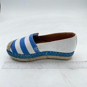 XYD Blue Round Toe Espadrilles Wedge Loafer Platform Heel Casual Resort Shoes